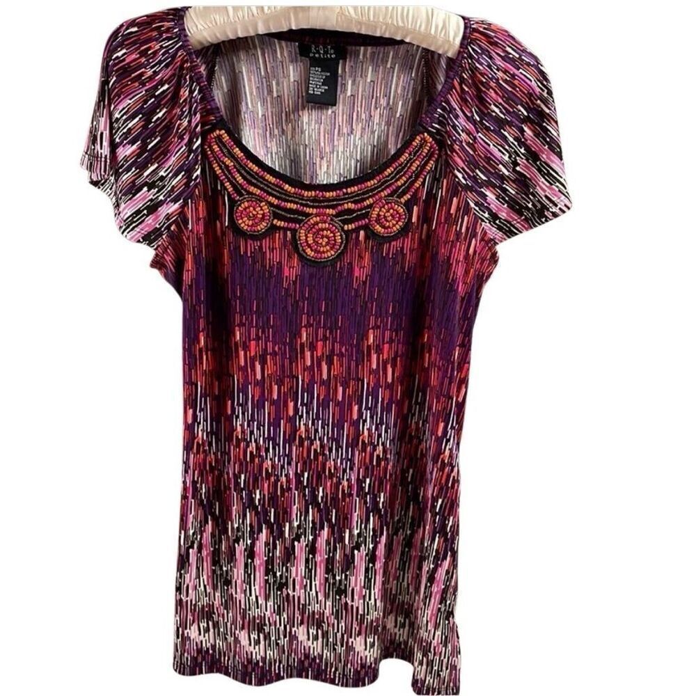 RQT Women’s Southwestern Vibe Beaded Blouse Size Petite Small Red Multicolor